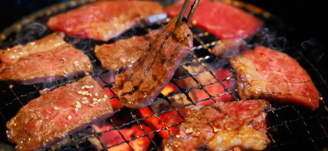 Juicy meat grilled on the net